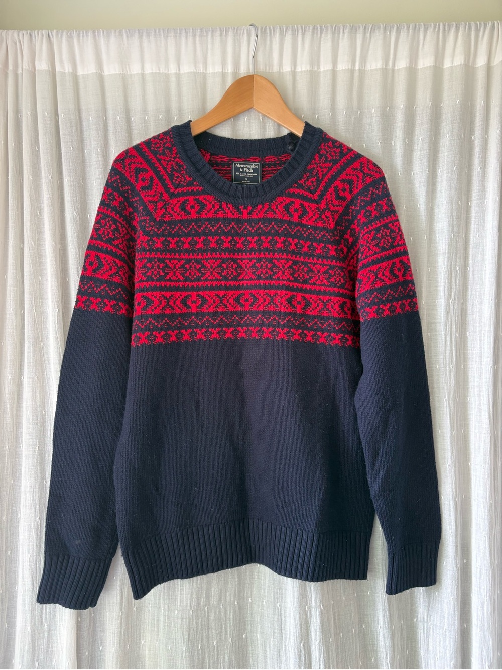 Abercrombie & Fitch Navy Knit Nordic Crewneck Wool Blend Sweater